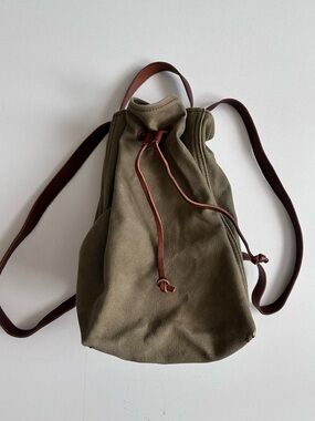 Madewell Army Green Canvas Backpack Leather Straps